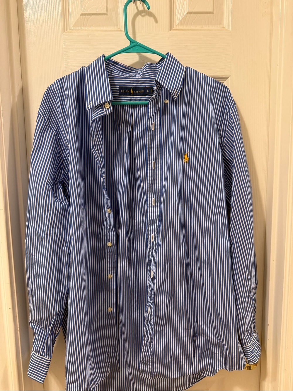 Polo by Ralph Lauren Blue and White Striped Button-Down Shirt with Yellow Pony